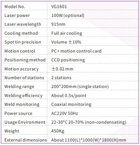 VG1601 Technical Specifications