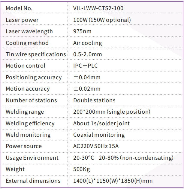 Vil Lww Cts2 100 Technical Specifications